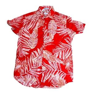 Porter & Ash Linen Cotton Button Front Shirt Tropical Leaf Print Small
